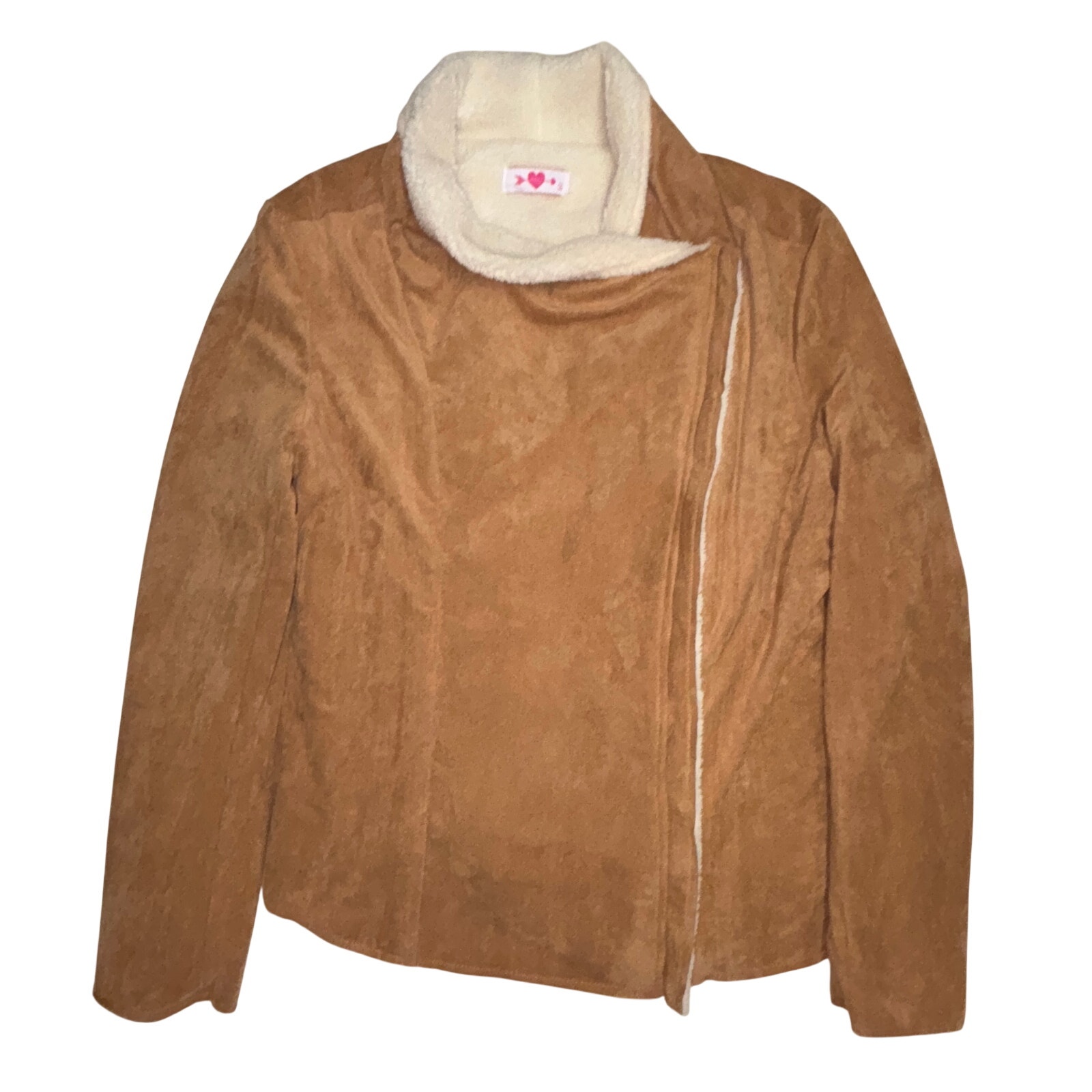 Buddy Love Moto Jacket Womens Medium Tan Faux Suede Sherpa Fleece Lined Outdoor